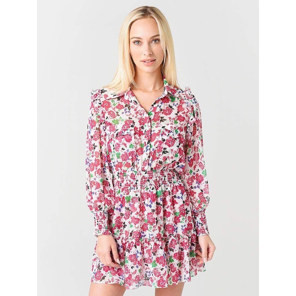 MISA Los Angeles Niamat Floral Smocked Mini Dress Pink White- Small